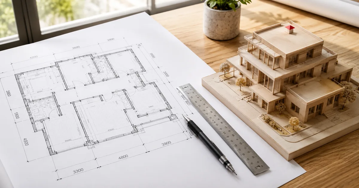 Mimari ofiste çift monitör üzerinde 3D model ve pafta görüntüsü çalışma masası