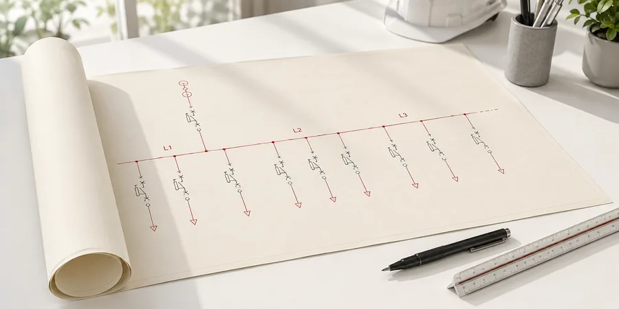 A1 pafta üstüne basılmış AutoCAD tek hat şeması, sigorta sembolleri ve kablo kesit yazıları