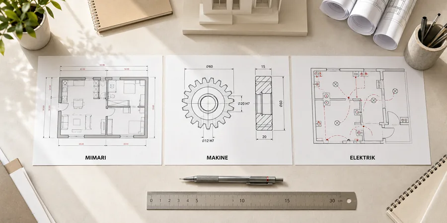 AutoCAD pratik proje fikirleri konut planı makine parçası elektrik tesisat