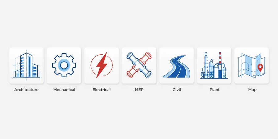 AutoCAD sektör toolsetleri Architecture Mechanical Electrical Civil 3D Plant 3D ikonlu kompozisyon