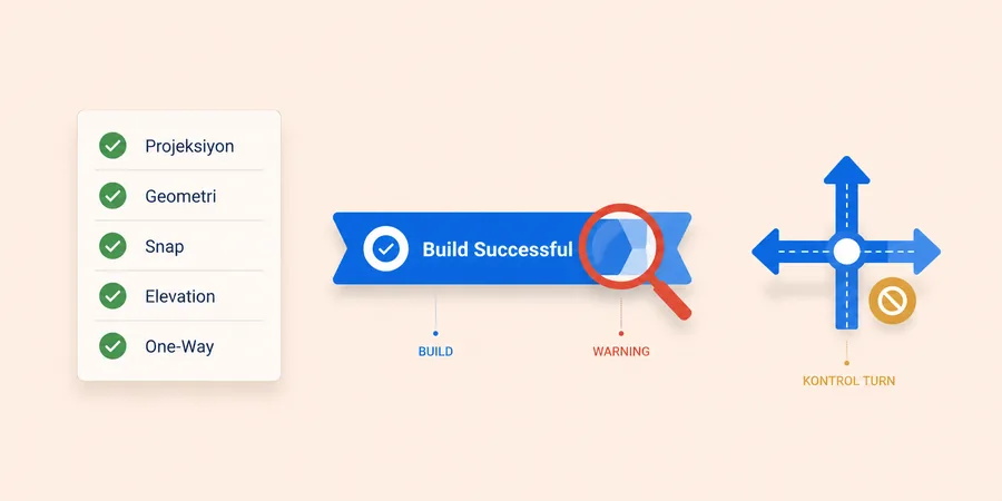 Network Dataset Build Öncesi Kontrol Listesi Build öncesi veri hazırlama checklist'i projeksiyon snap tolerance elevation field one-way hierarchy adımları annotation kompozisyon