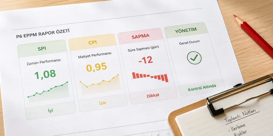P6 EPPM Dashboard portföy görünümü portletleri Primavera P6 EPPM Dashboard ekranında SPI CPI portletleri yan yana yeşil sarı kırmızı eşik renkleriyle çoklu proje portföyü