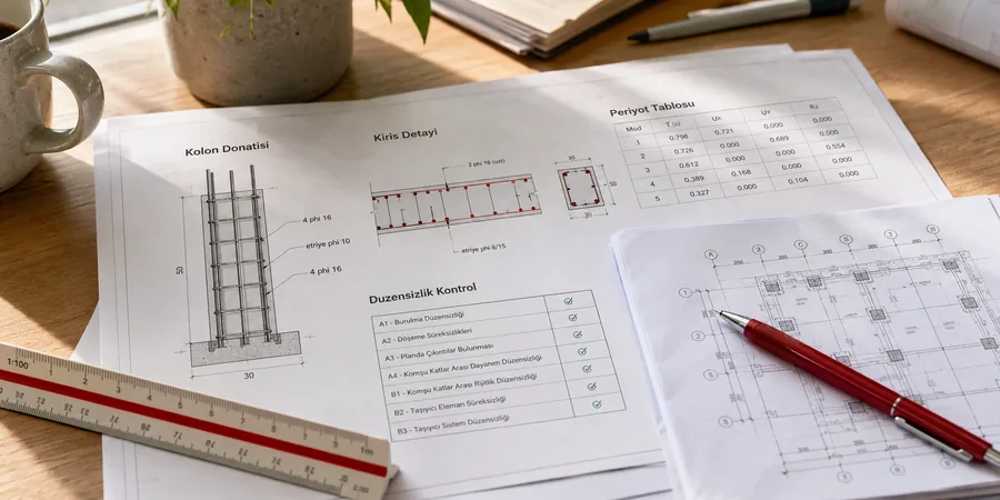 STA4CAD donatı raporu betonarme kolon kiriş kesit detayı ve etriye phi 10 boyuna phi 16 anotasyon